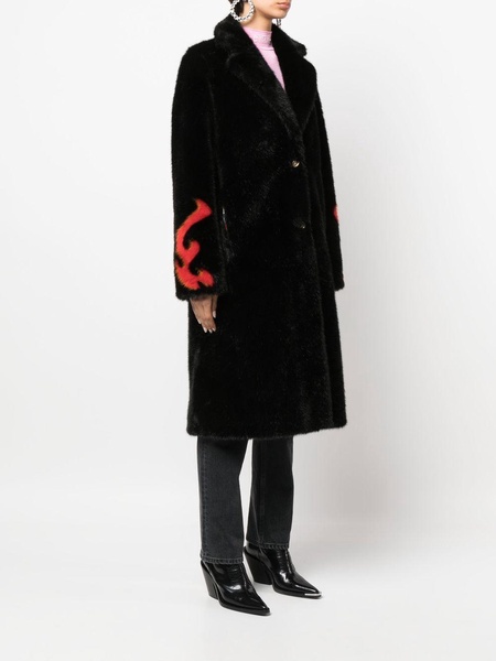 monster-print faux-fur coat