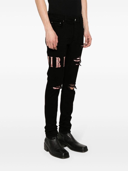 Black Waxed Logo-Appliqué Skinny Jeans