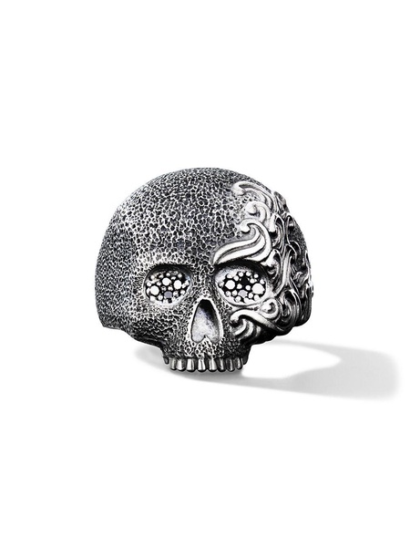 sterling silver Waves Skull diamond ring