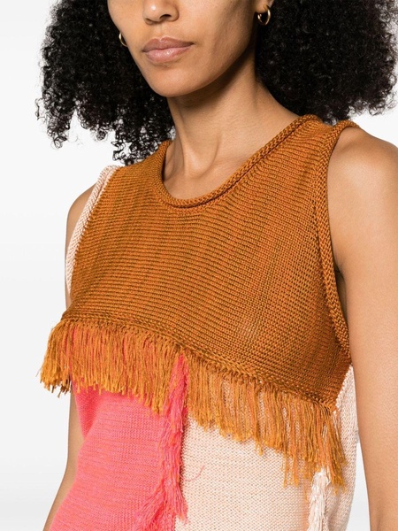 crew-neck fringed top