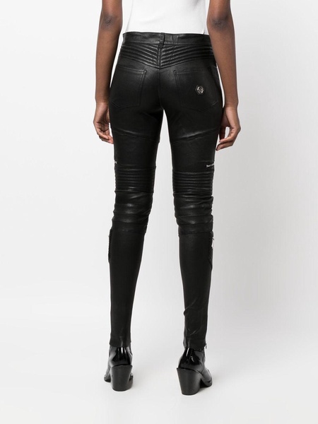 lambskin skinny-fit zipped trousers