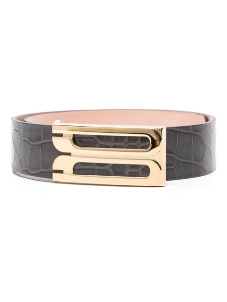 logo-buckle snakeskin-effect belt