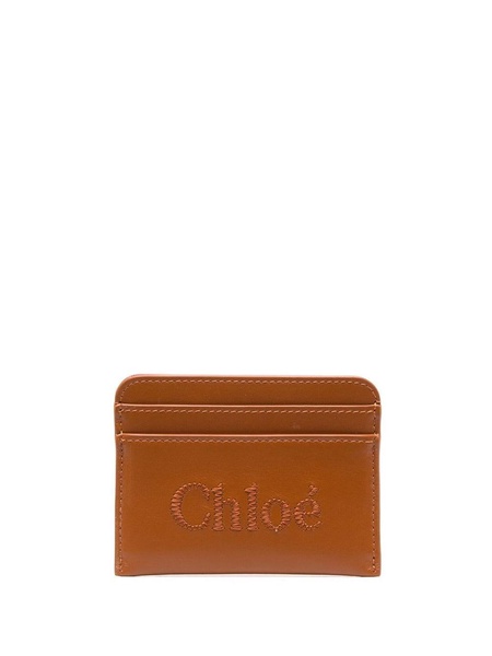 embroidered-logo leather cardholder