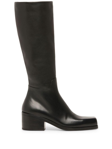 square toe leather high boots