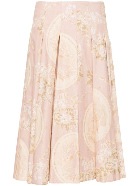 floral-print cotton pleated skirt