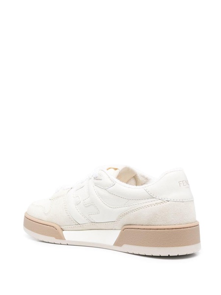 'Fendi Match' Beige and White Low Top Sneakers in Leather Woman