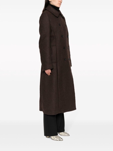 double-breasted raw-cut wool-blend coat