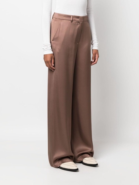 wide-leg high-waisted silk trousers