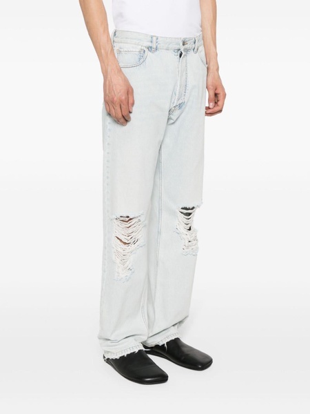 Burted distressed straight jeans