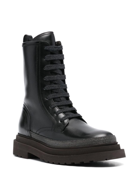 30mm Leather & crystal combat boots