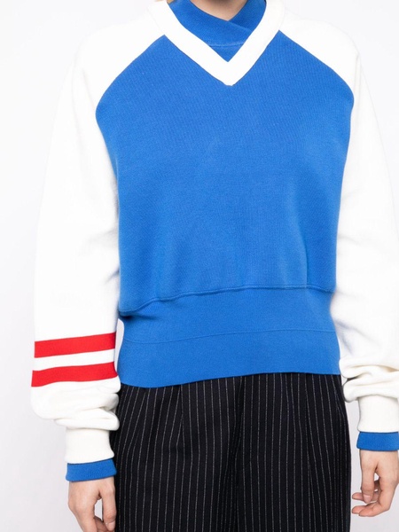 striped double V-neck sweatshirt