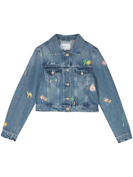 embroidered-motif denim jacket