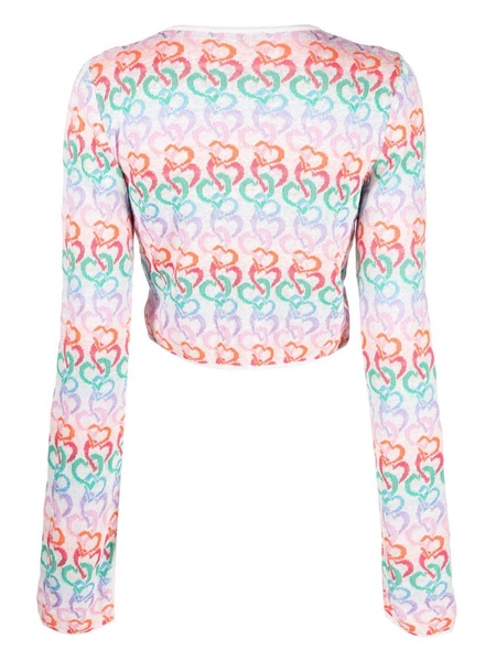 hearts-pattern cropped cardigan