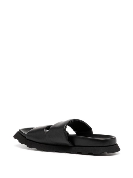 leather open-toe slides