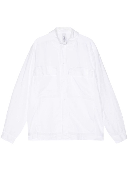 long-sleeve cotton-linen blend shirt