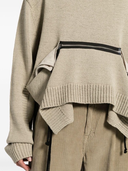 zip-pocket asymmetric jumper