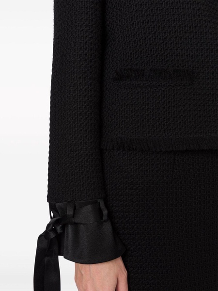 strap-detail frayed-edge jacket