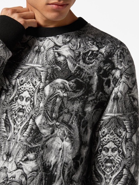 Tattoo-jacquard crew-neck jumper