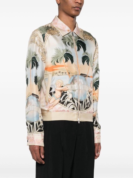 graphic-print silk bomber jacket