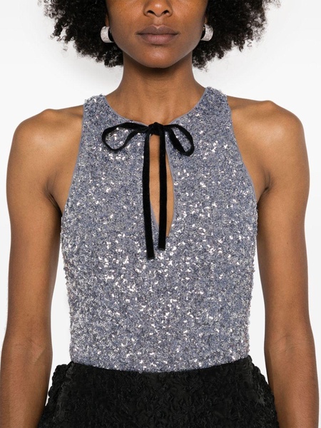 sequined split-neck top