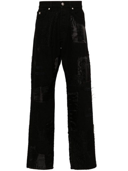 slim-leg patchwork jeans