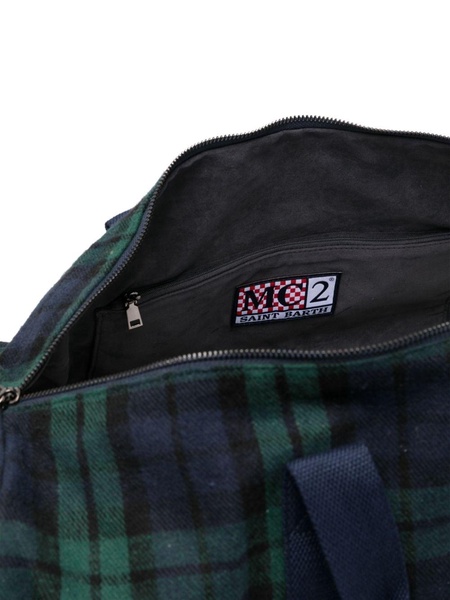 tartan-print travel bag