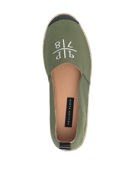 logo-print leather-trim espadrilles