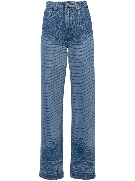 laser-print straight-leg jeans