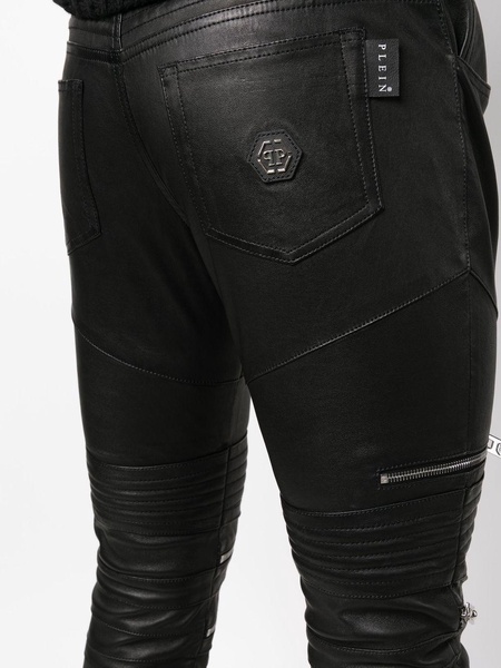 zippered leather biker trousers