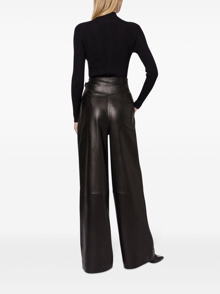 double-buckle leather trousers