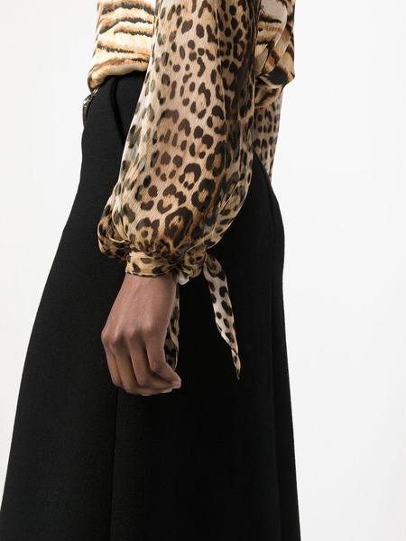 animal-print puff-sleeve blouse