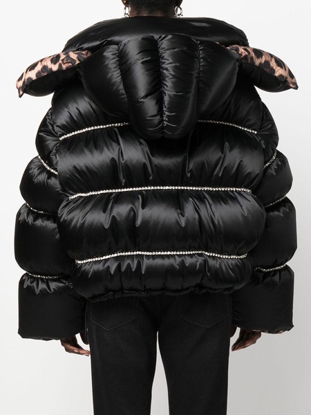 Flame embellished oversized puffer jacket