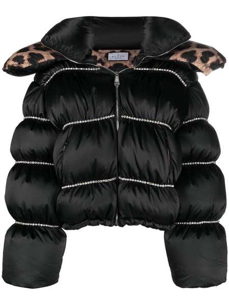 Flame embellished oversized puffer jacket