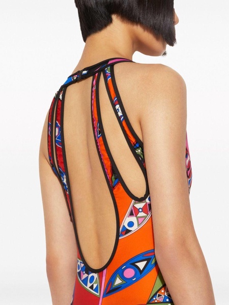 abstract print open back swimsuit