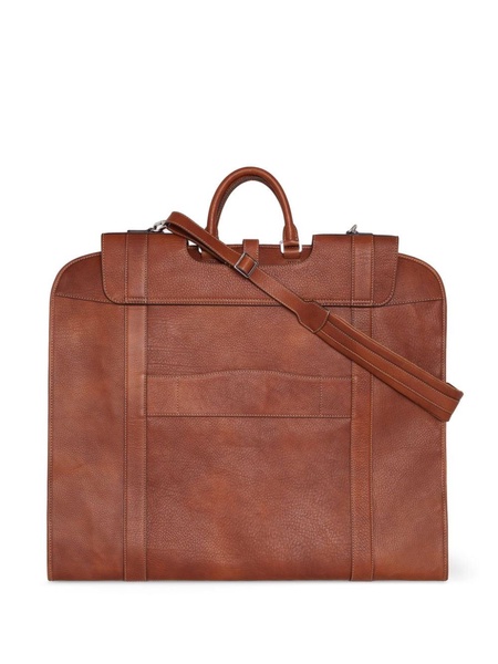 buckle-fastened leather garment bag