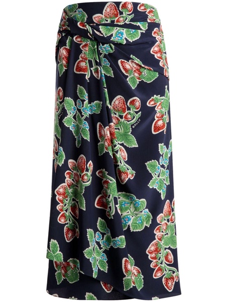 strawberry-print silk midi skirt