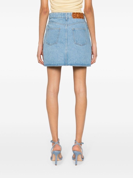 logo-embroidered mini denim skirt