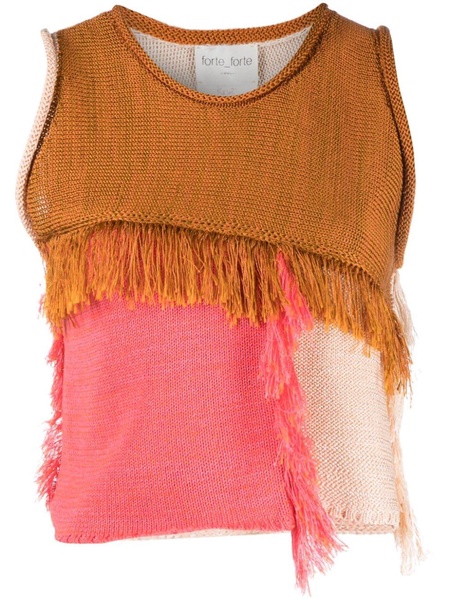 crew-neck fringed top