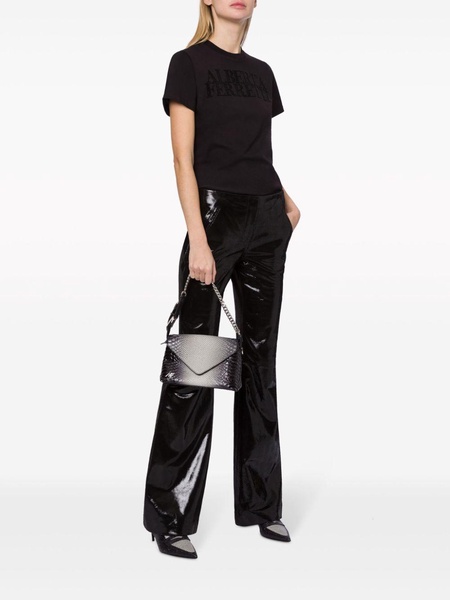 patent-finish leather flared trousers 