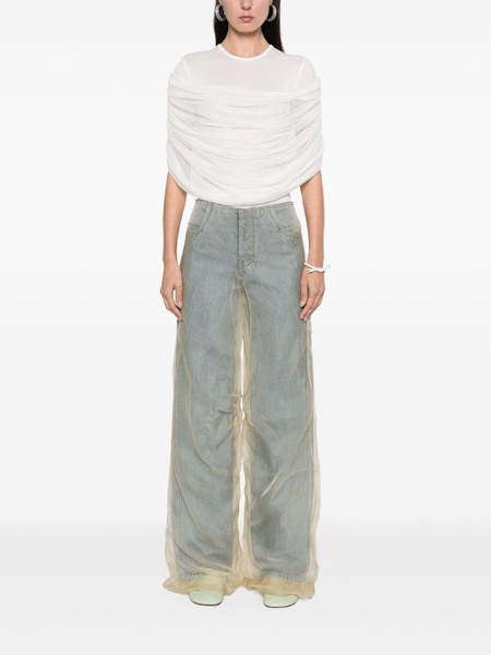 sheer-overlay straight-leg jeans