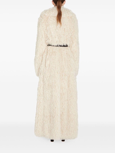 bow-embellished faux fur coat