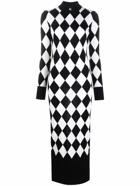 harlequin-pattern wool dress