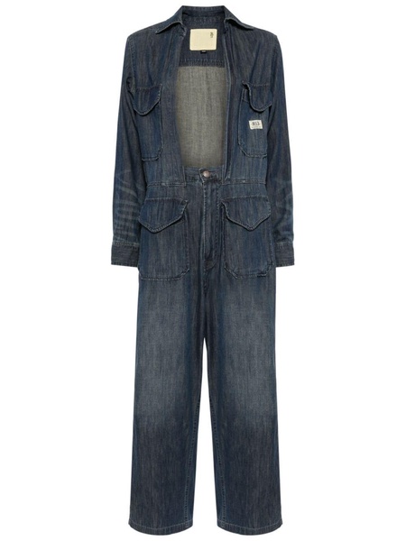 open-front denim jumpsuit