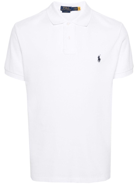 White Fitted Polo Shirt With Logo In Cotton Man