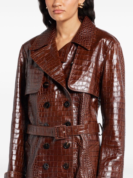 crocodile-effect leather trench coat