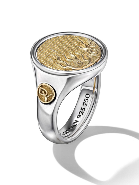 18kt yellow gold and silver Amulet Fire & Water signet ring