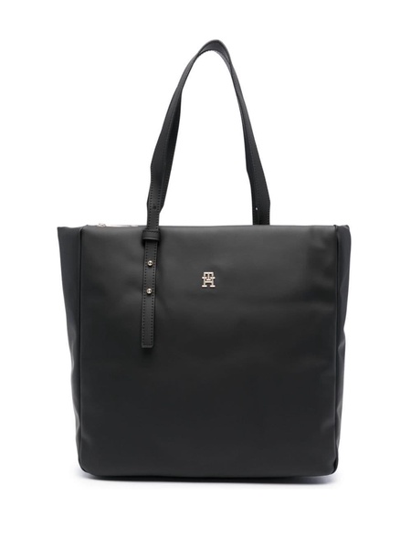 logo-plaque faux-leather tote bag