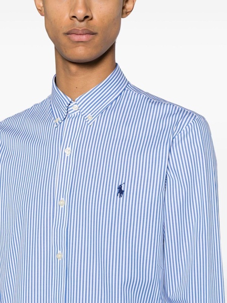 embroidered-logo striped shirt