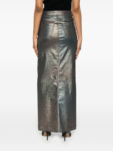 laminated denim maxi skirt