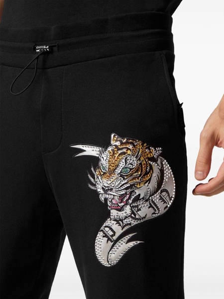 tiger-appliqué drawstring track pants